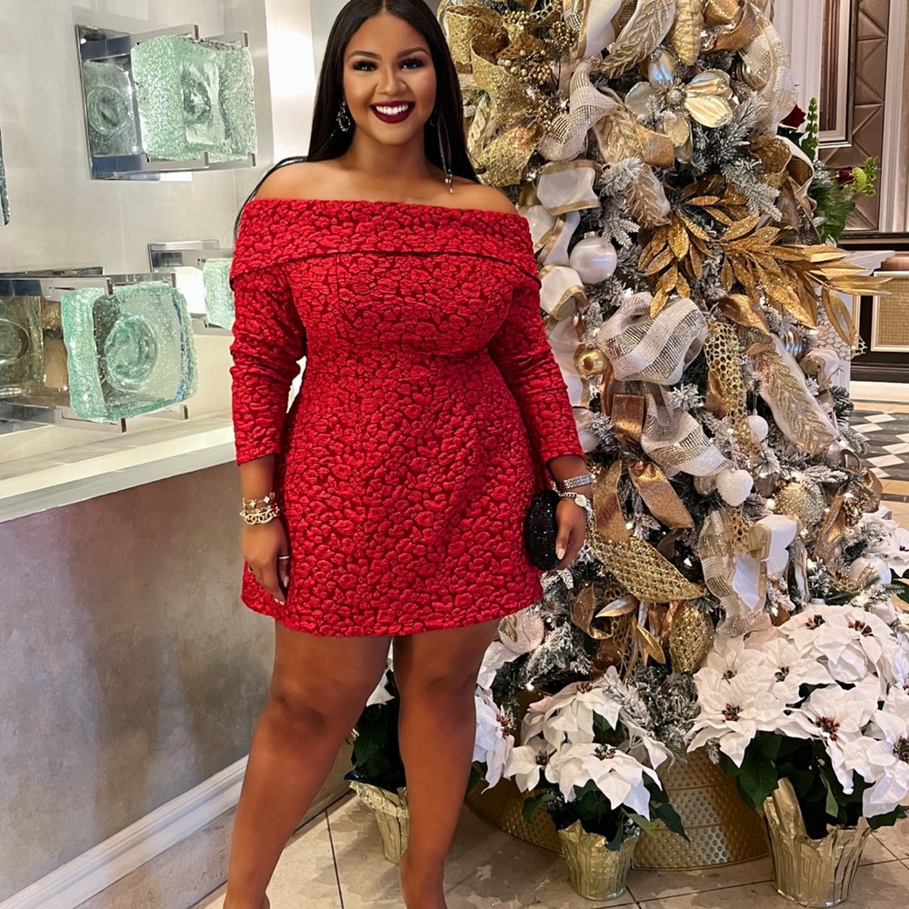 SHEIN Red Textured Off-Shoulder Mini Dress